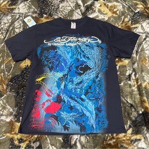Y2K Ed Hardy Shirt Dragons & Skulls Print NWT